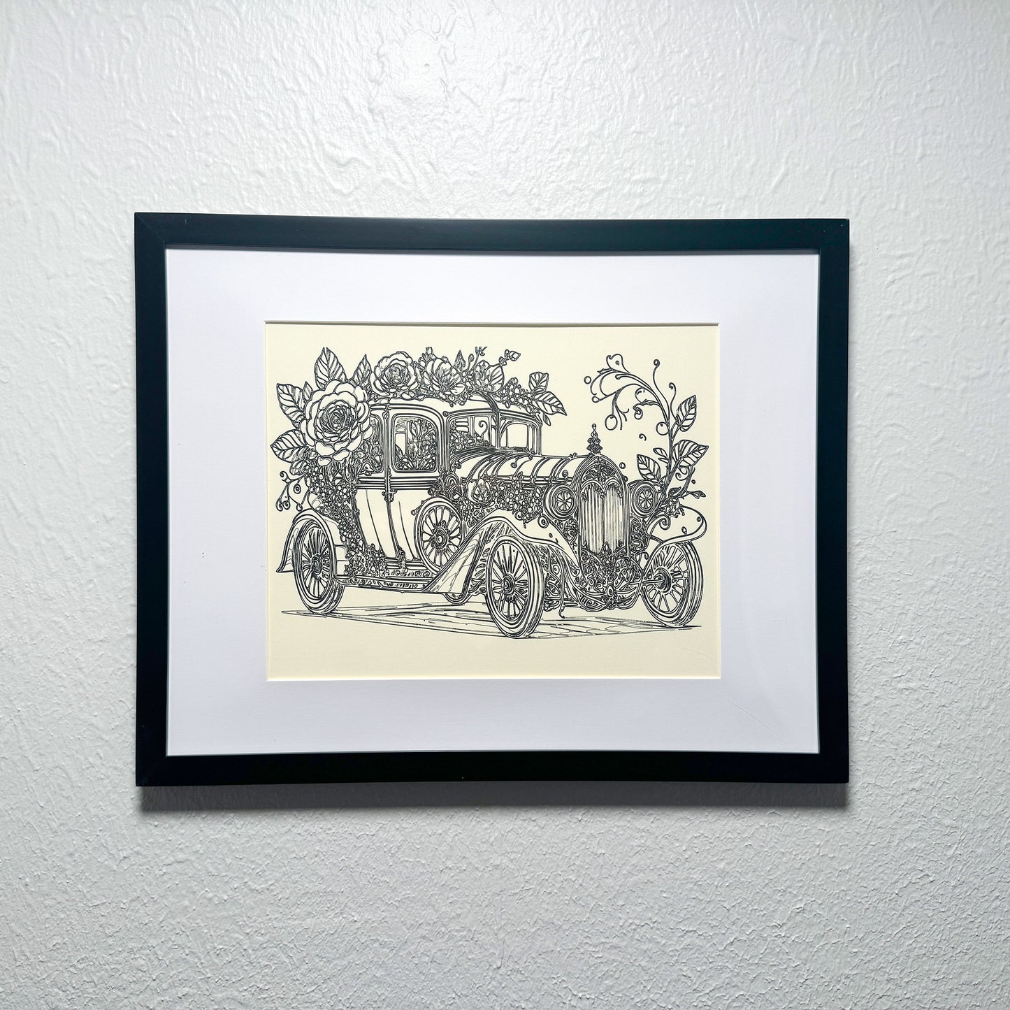 Vintage Elegance: Ornate Classic Car Black Ink Artwork