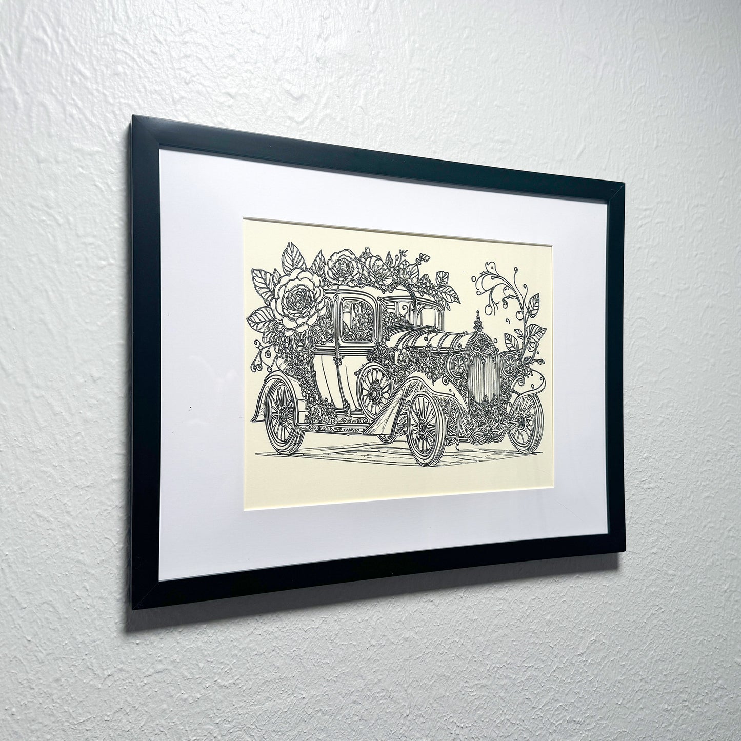 Vintage Elegance: Ornate Classic Car Black Ink Artwork