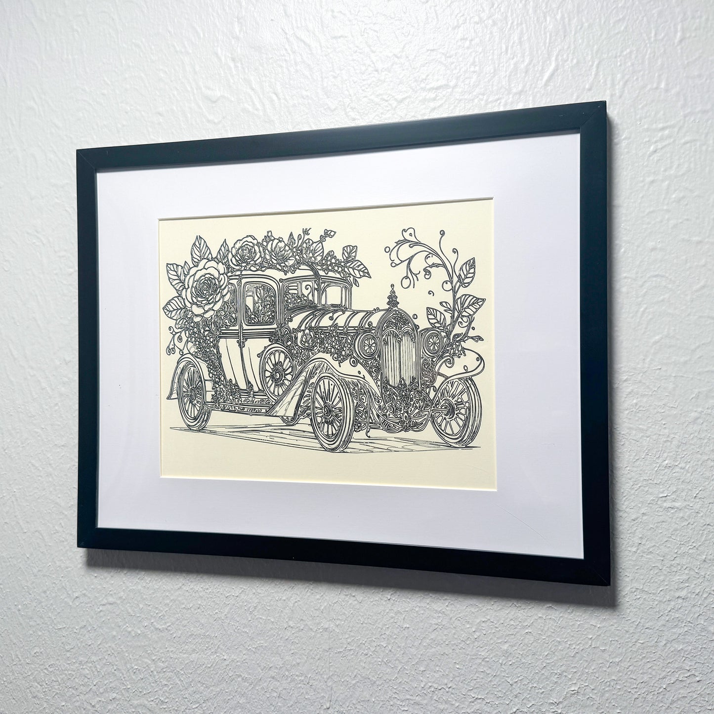 Vintage Elegance: Ornate Classic Car Black Ink Artwork