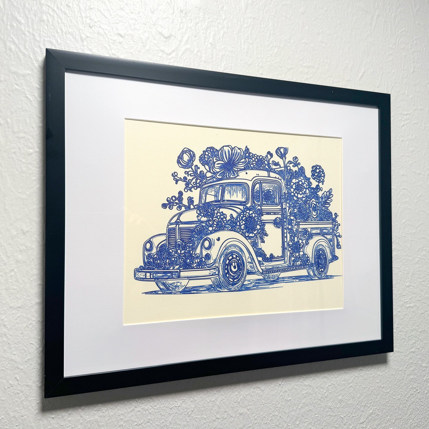 Vintage Elegance: Ornate Classic Truck blue Ink Artwork