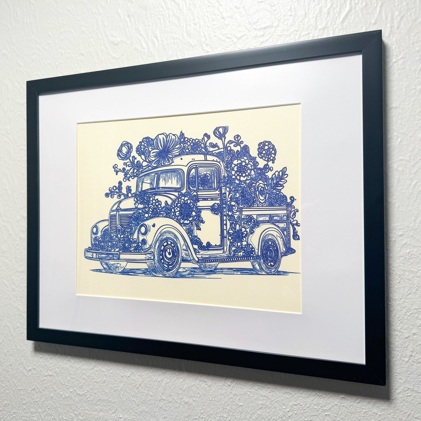 Vintage Elegance: Ornate Classic Truck blue Ink Artwork