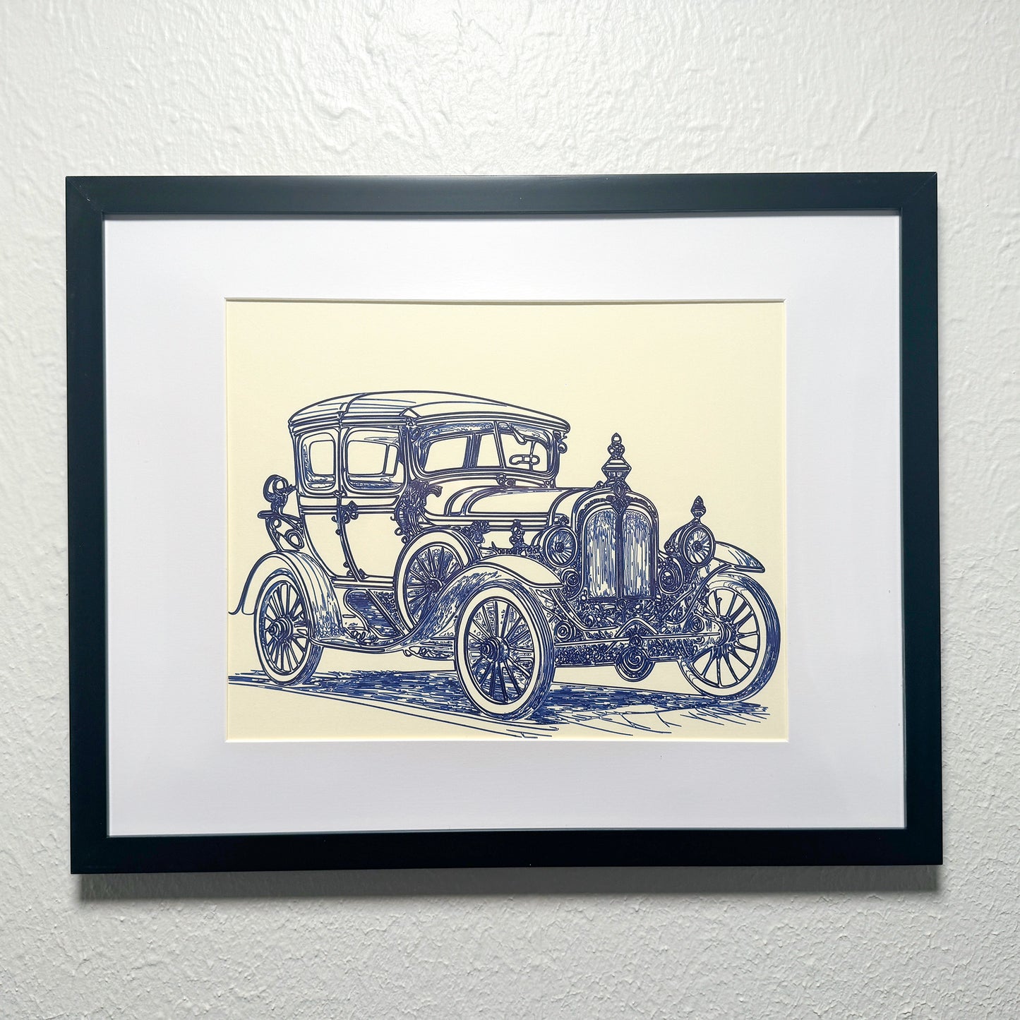 Vintage Elegance: Ornate Classic Car with Black Ink Artwork