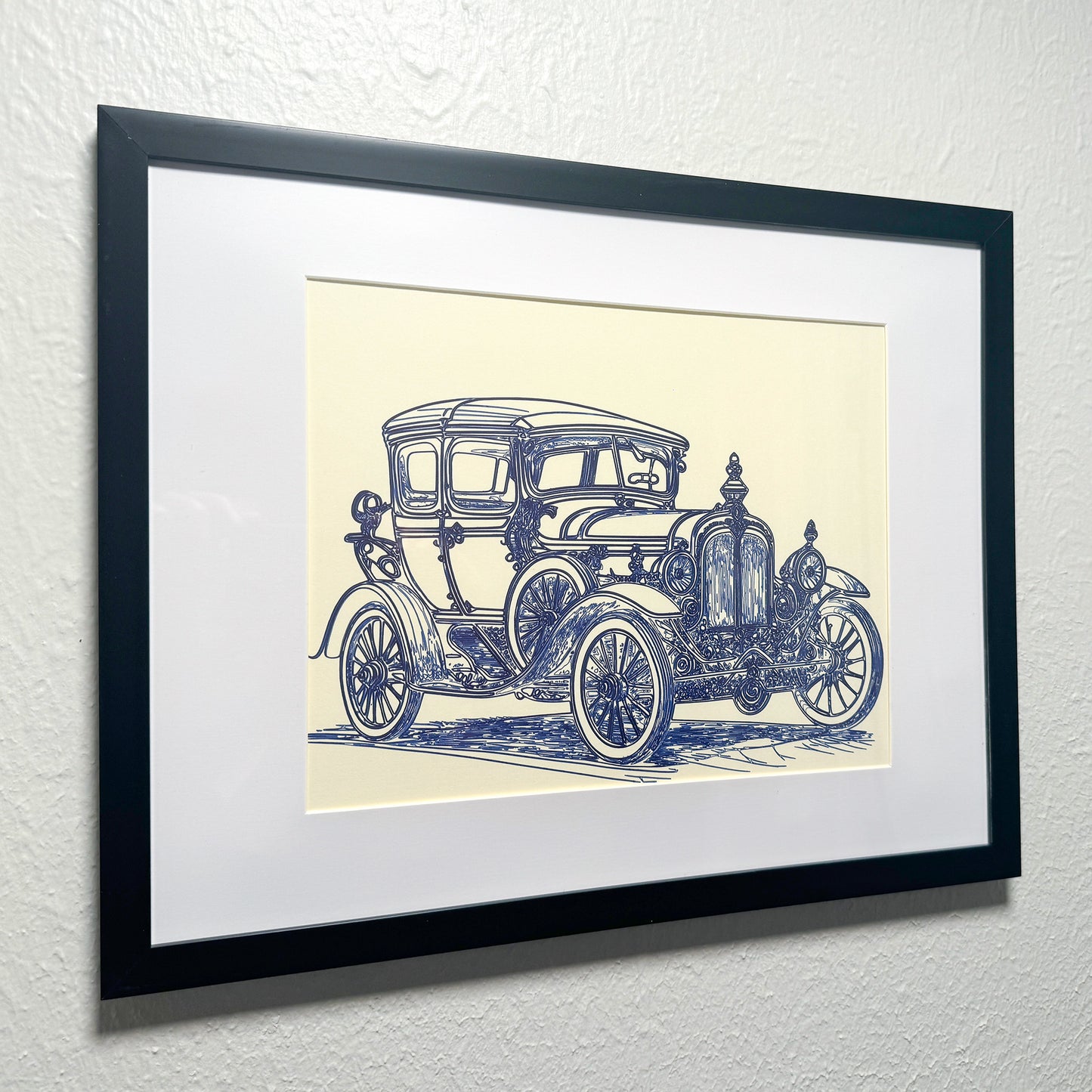 Vintage Elegance: Ornate Classic Car with Black Ink Artwork