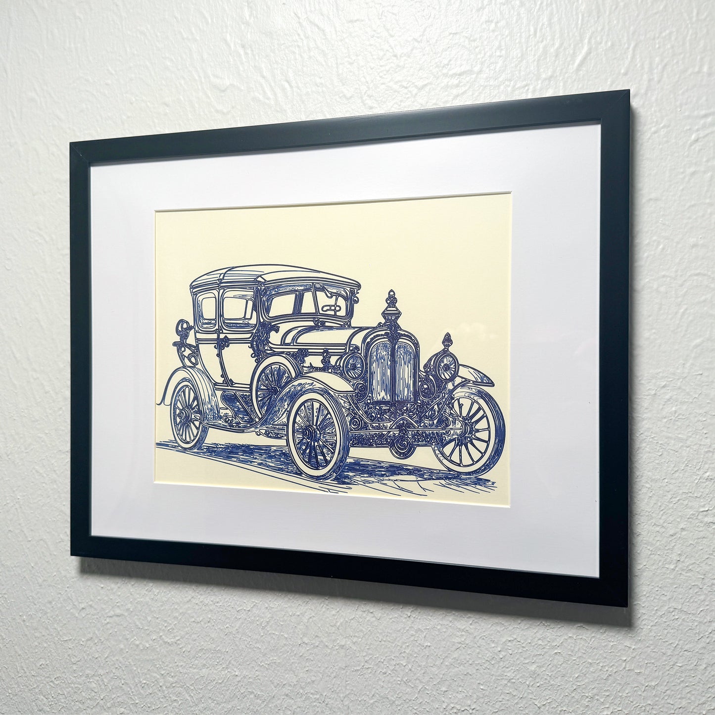 Vintage Elegance: Ornate Classic Car with Black Ink Artwork