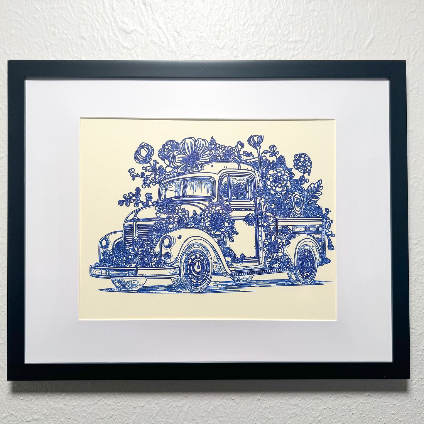 Vintage Elegance: Ornate Classic Truck blue Ink Artwork